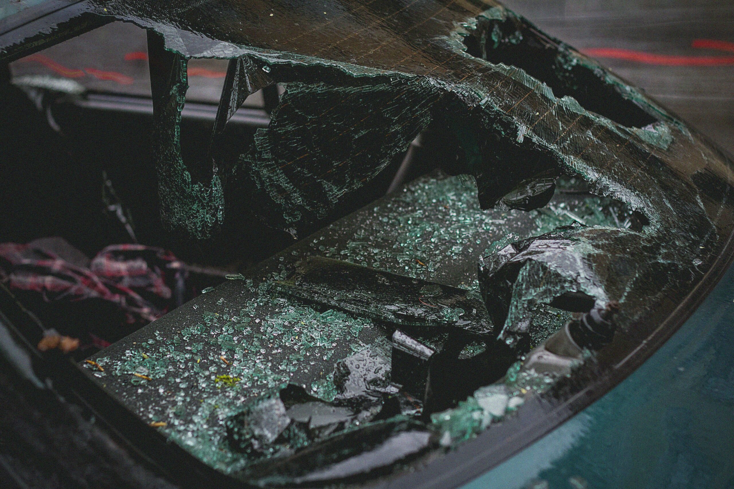 Shattered car windshield after a Memorial Day car accident in New Jersey involving serious vehicle damage and injury risks.